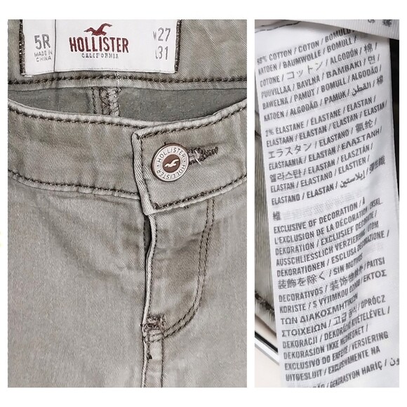 Hollister Sz 5R Jeans Drab Green Skinny Distressed Trendy Hipster Travel Holiday - Picture 4 of 6